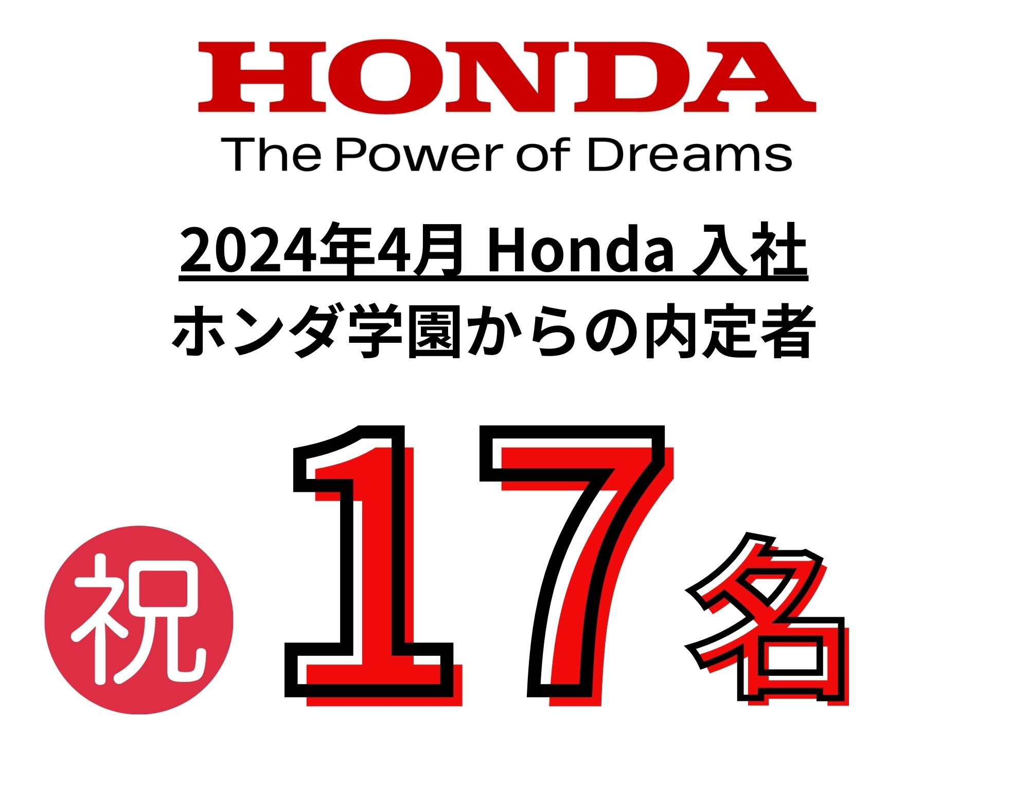 【祝17名！】Hondaへの2024年4月内定者決定！